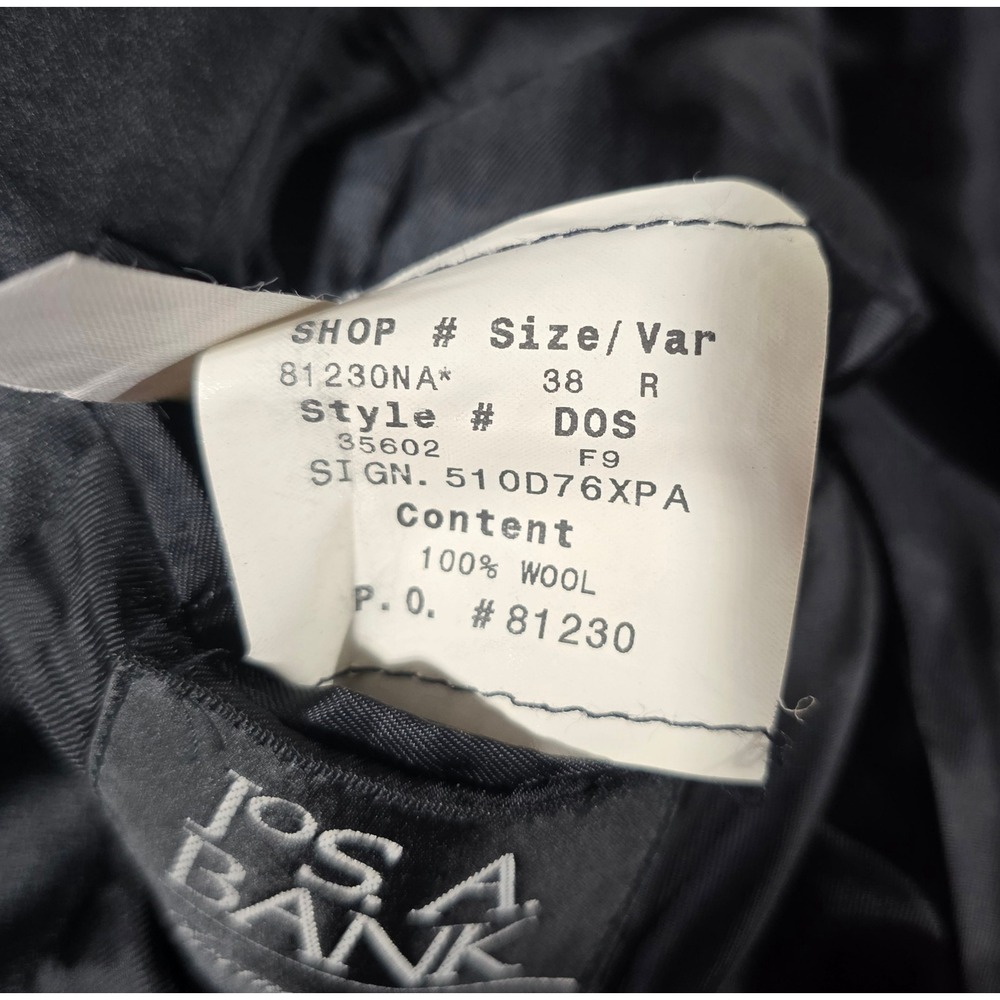 Jos A Bank Mens 38R Tuxedo Jacket Black 100% Wool Satin Peak Lapel Made in USA - Picture 7 of 13